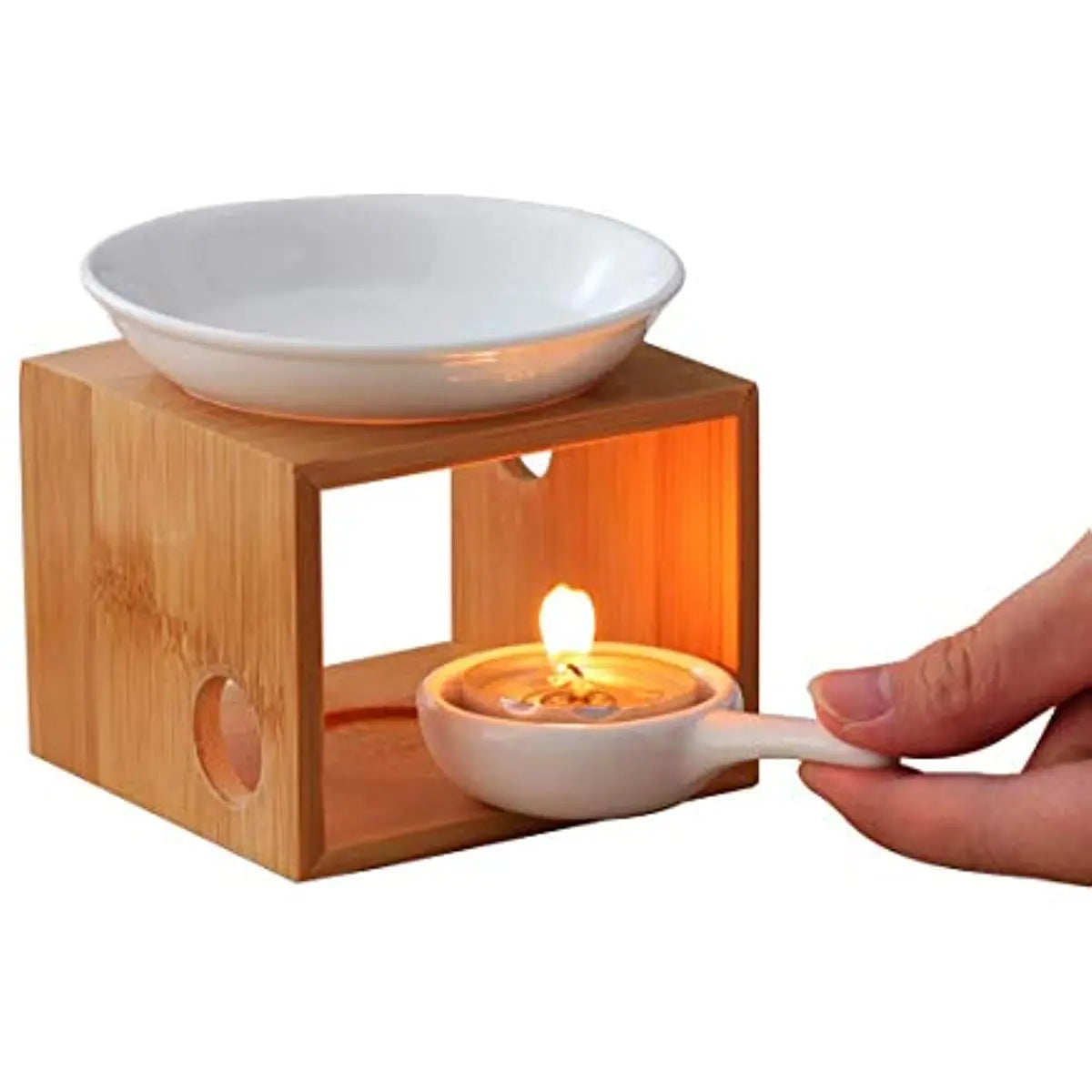 Bamboo Tealight Wax Melt Burner – Ceramic Oil Warmer