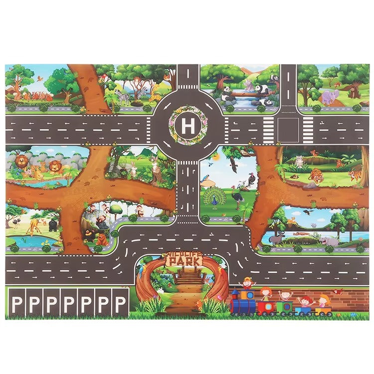 City Traffic Road Map Play Mat With Parking Roads | Zorello