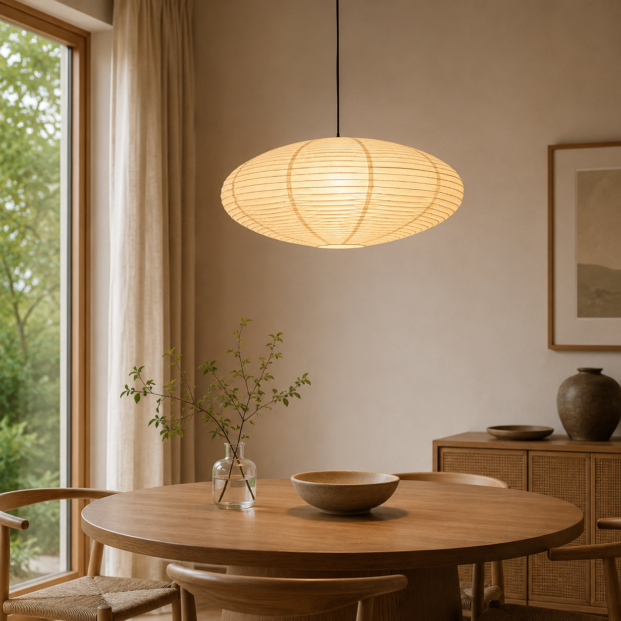 Japandi Mulberry Paper Pendant Light Natural Texture | Auvorin