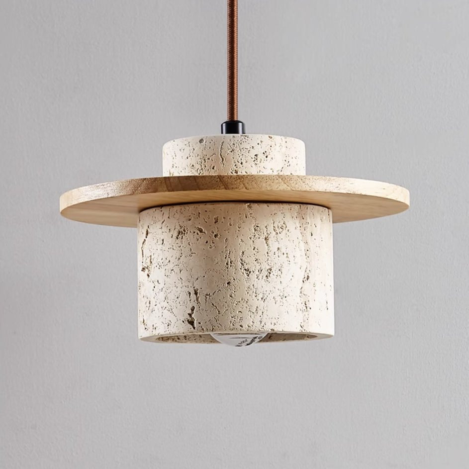 Japanese Travertin Pendant Light with Wooden Details | Lunvaro