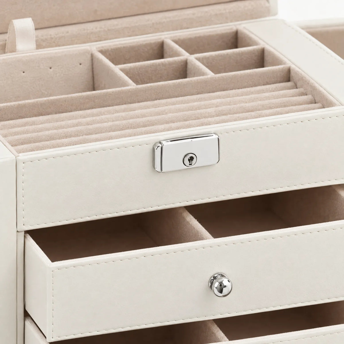 Jewelry Box with Six Tier Storage Drawers Mirror and Side Doors