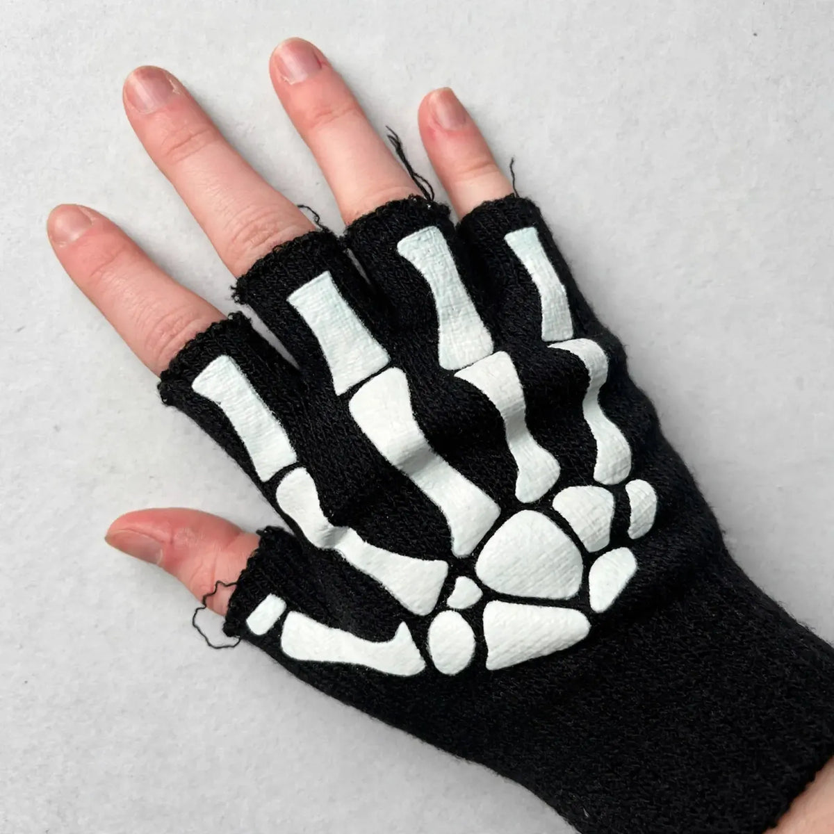 Knit Fingerless Skeleton Print Gloves
