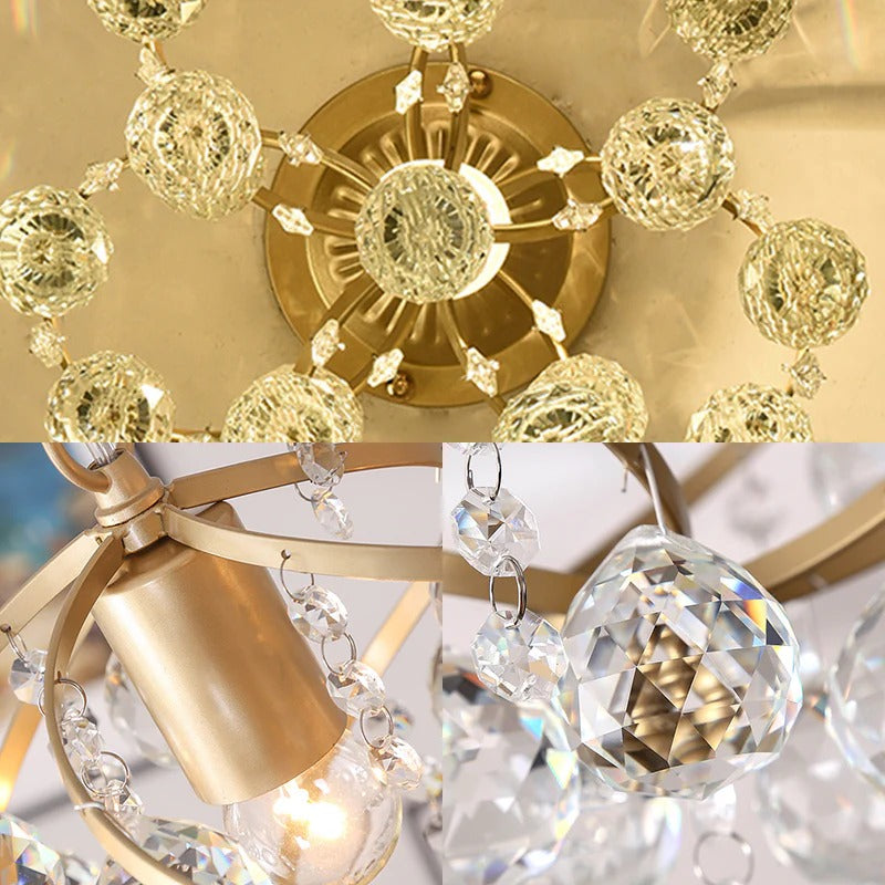 Modern Brass Crystal Sphere Semi Flush Ceiling Light | Valyrex