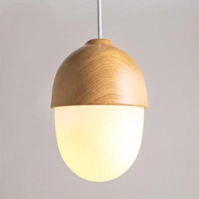 Nordic Frosted Glass Pendant Light Faux Wood Interior Lamp | Lorvexa