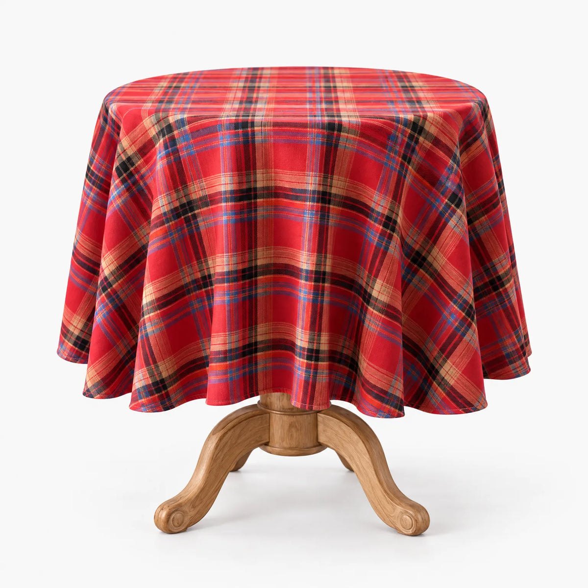 Round Holiday Plaid Dining Tablecloth