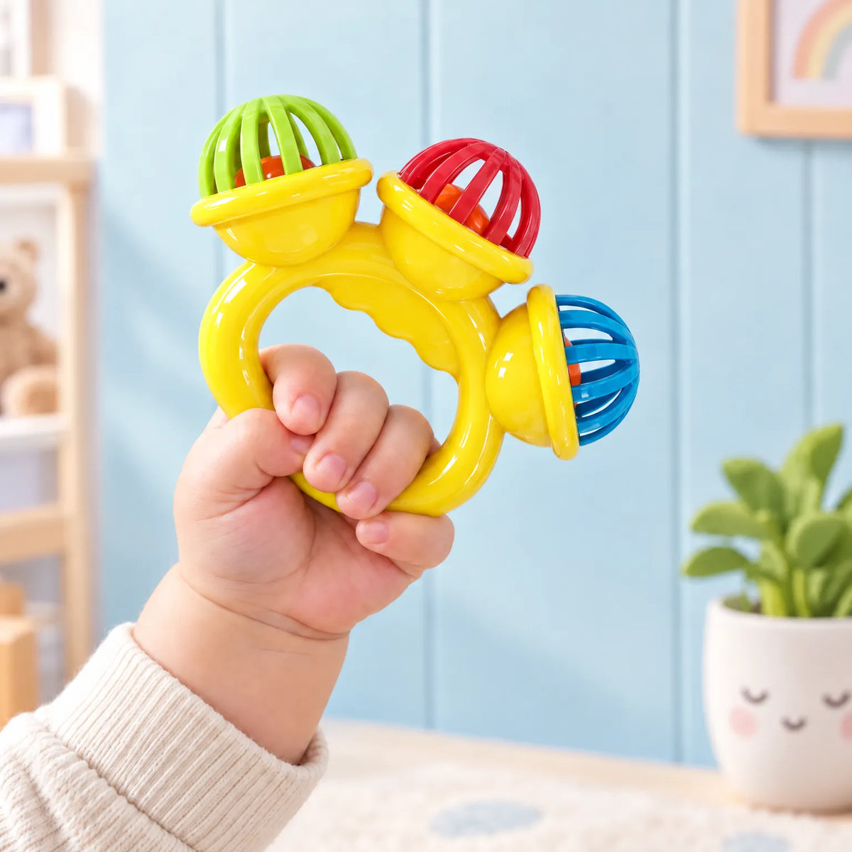Sensory Baby Rattle Toy with Easy Grip Ring Handle for Kids