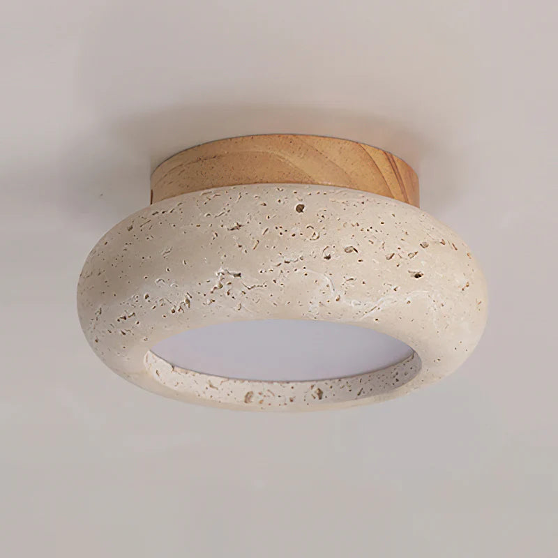 Travertine Stone Ceiling Light Wood Base Modern Indoor | Calvero