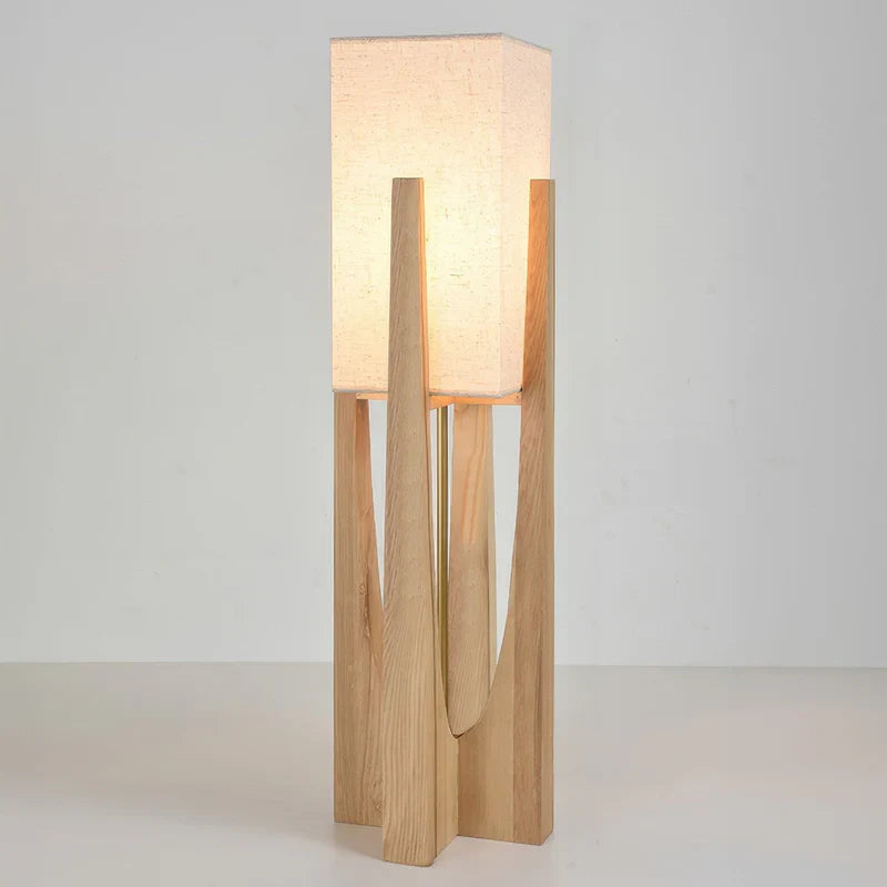 Wabi Sabi Fabric Shade Floor Lamp With Wooden Base | Mirevia
