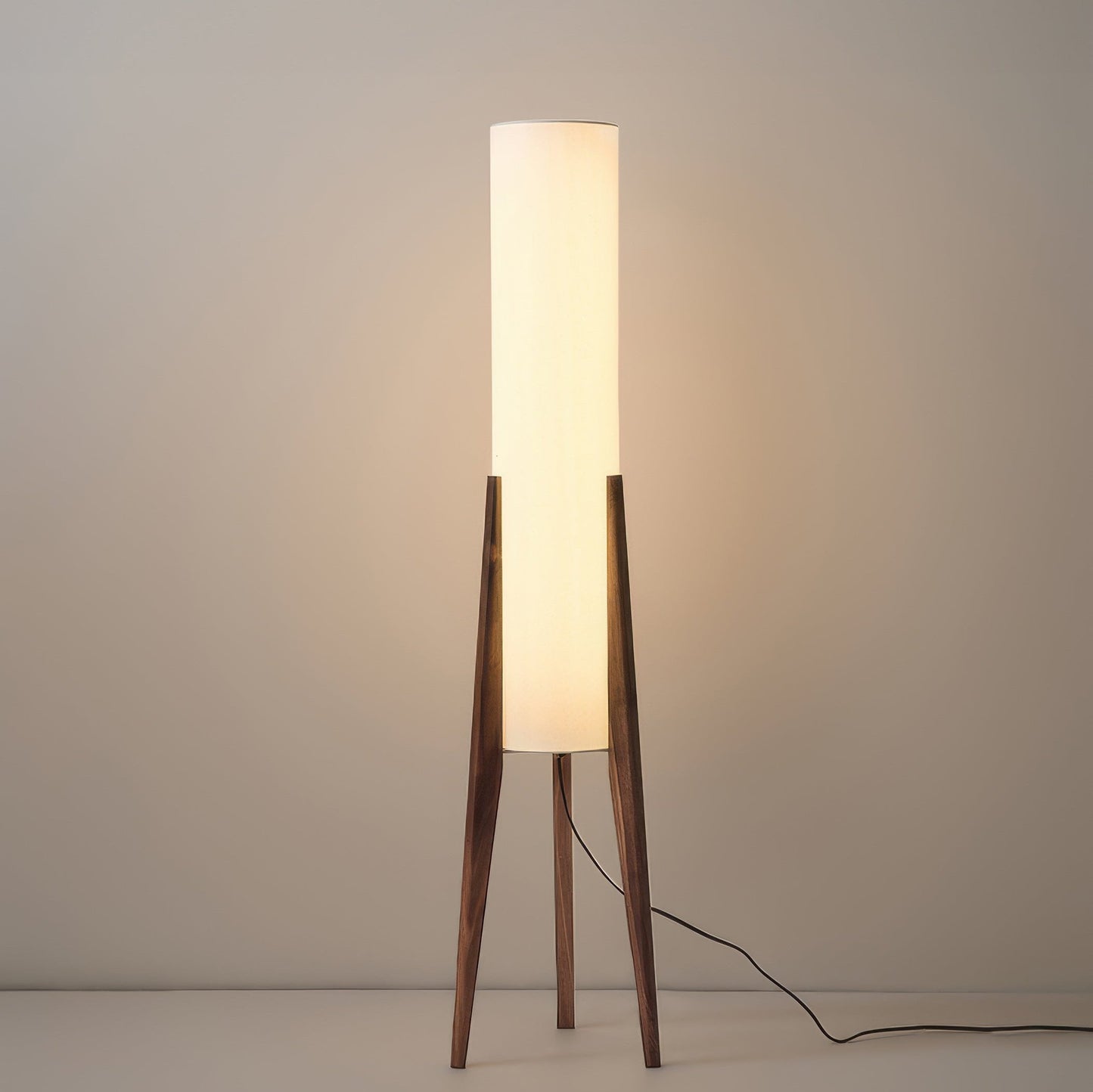 Walnut Wood Scandinavian Floor Lamp with Fabric Shade | Woodlyn