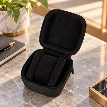 Watch Box with Hard Shell Zipper Closure and Removable Cushions