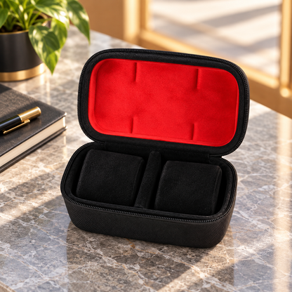 Watch Box with Hard Shell Zipper Closure and Removable Cushions