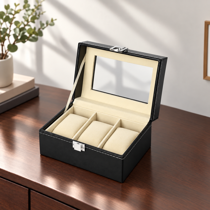 Watch Box with Clear Display Lid Removable Cushions and Lock
