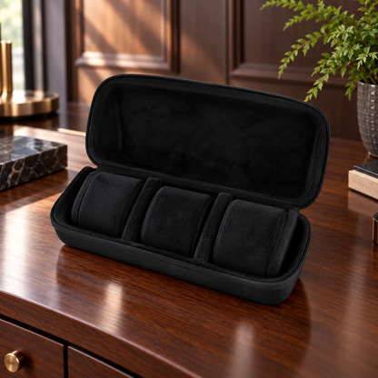 Watch Box with Hard Shell Zipper Closure and Removable Cushions