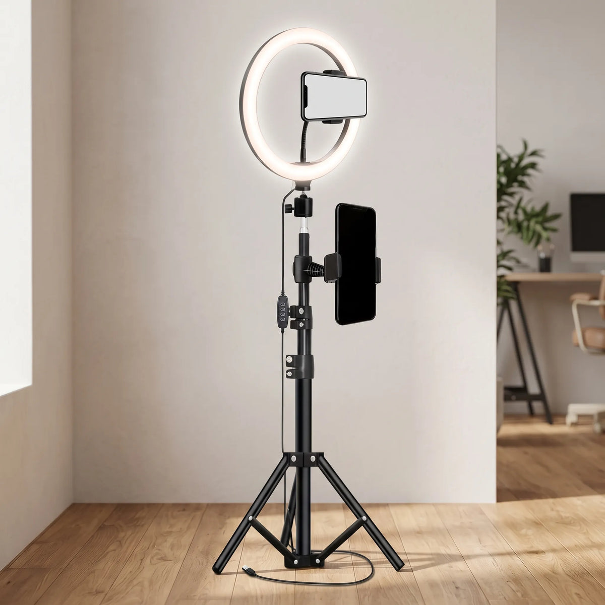Adjustable Tripod Stand Ring Light Setup