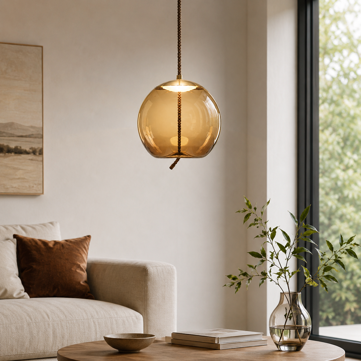 Amber Glass Pendant Light Contemporary Dining Room | Zyntora