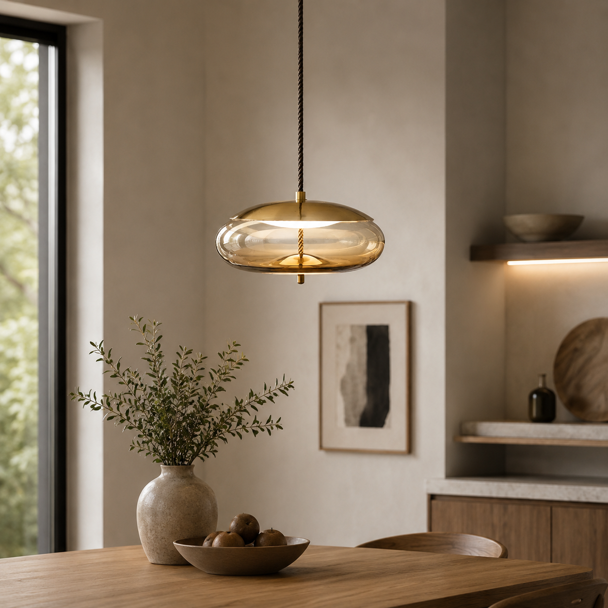 Amber Glass Pendant Light Contemporary Dining Room | Zyntora