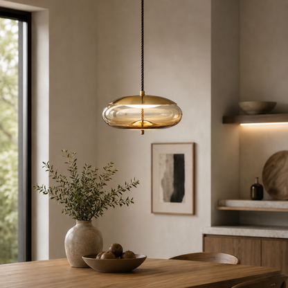 Amber Glass Pendant Light Contemporary Dining Room | Zyntora