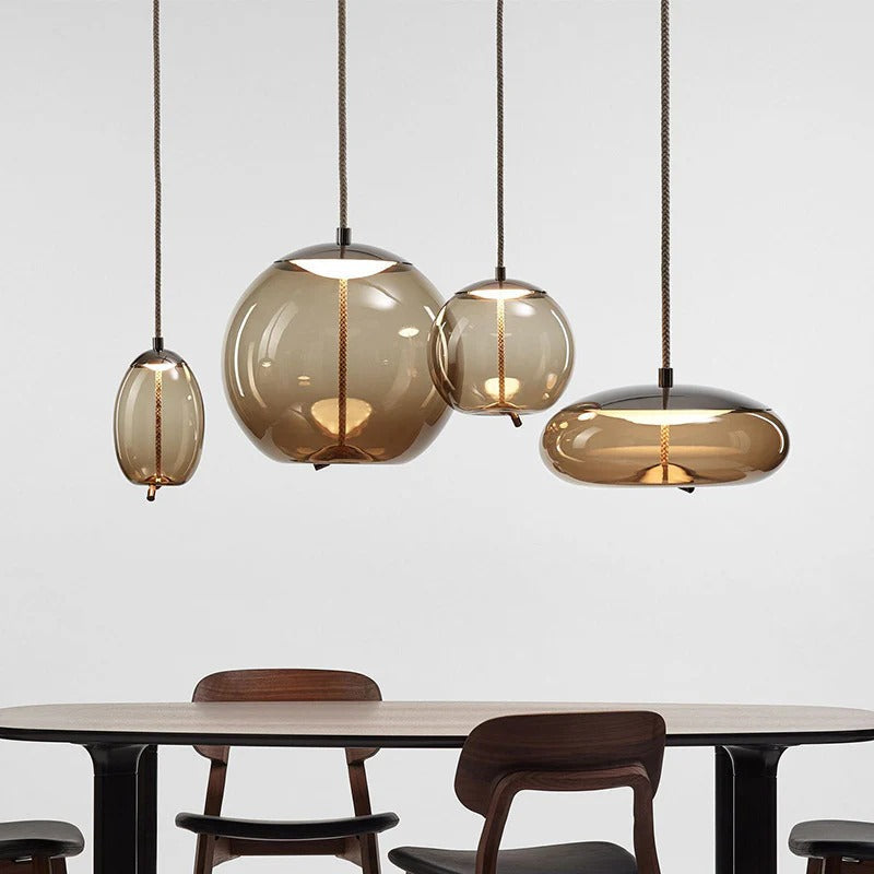 Amber Glass Pendant Light Contemporary Dining Room | Zyntora