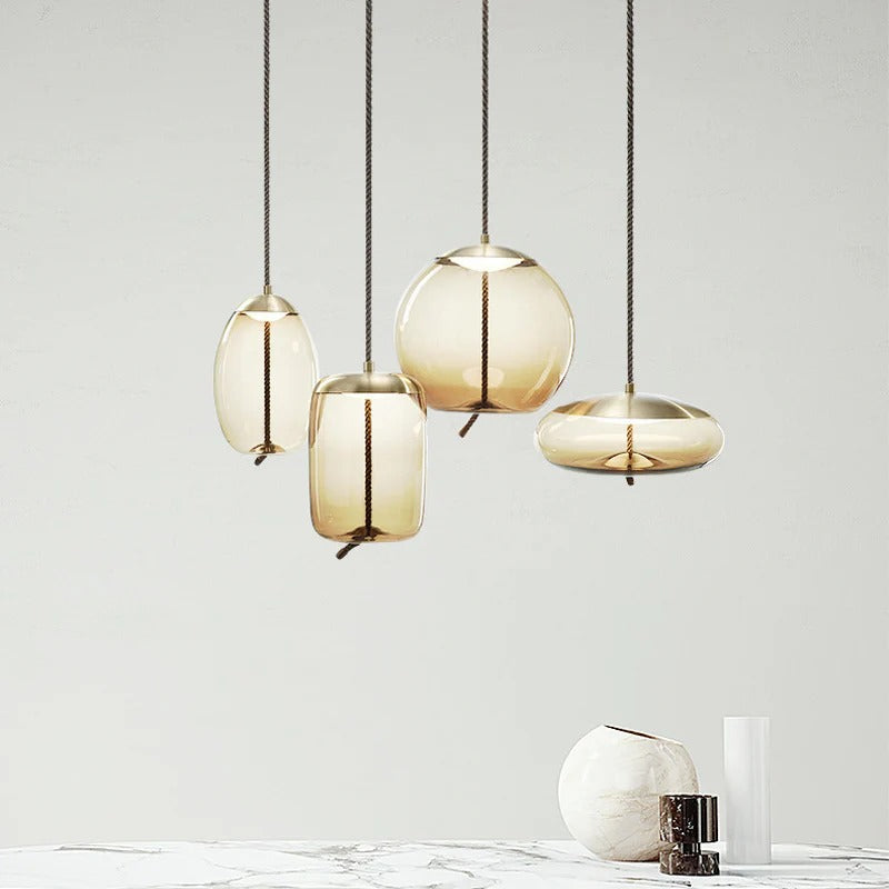 Amber Glass Pendant Light Contemporary Dining Room | Zyntora