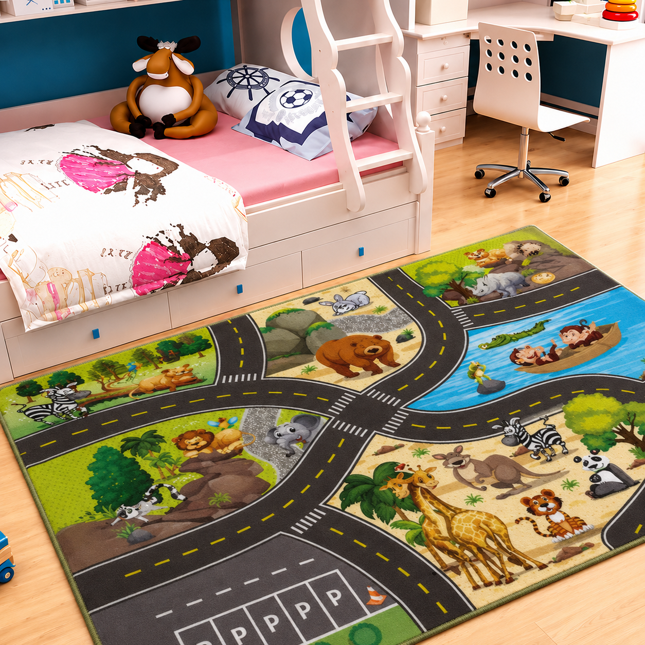 Animal Print Road Game Play Mat Indoor Kids Carpet | Marovix
