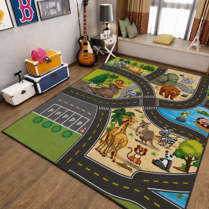 Animal Print Road Game Play Mat Indoor Kids Carpet | Marovix