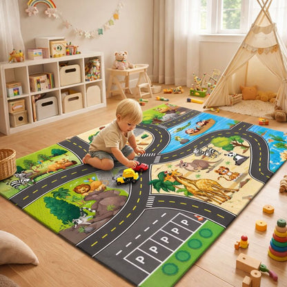 Animal Print Road Game Play Mat Indoor Kids Carpet | Marovix