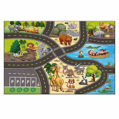 Animal Print Road Game Play Mat Indoor Kids Carpet | Marovix
