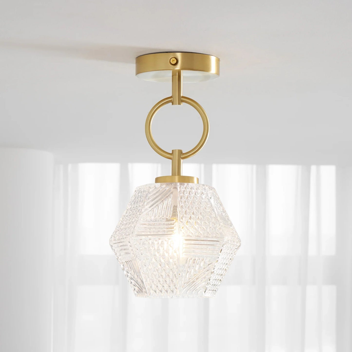 Art Deco Brass Glass Ceiling Light Fixture | Olvino