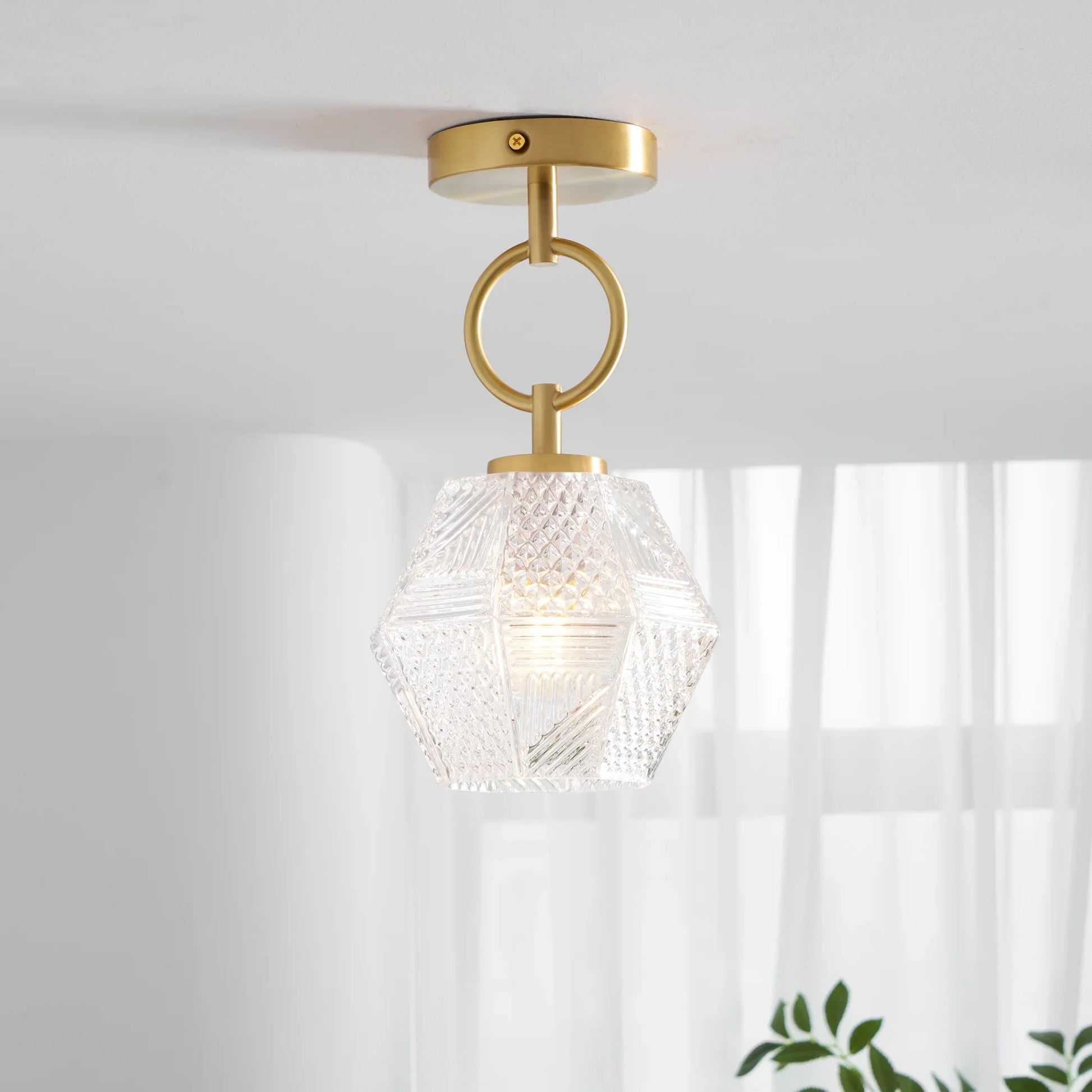 Art Deco Brass Glass Ceiling Light Fixture | Olvino
