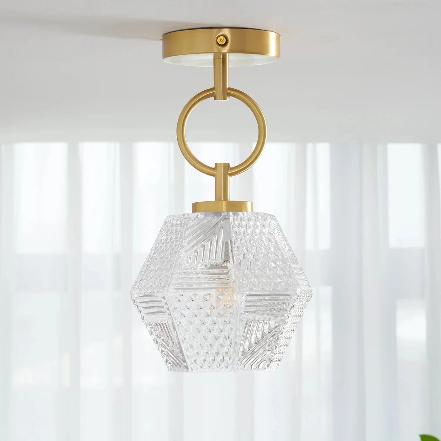 Art Deco Brass Glass Ceiling Light Fixture | Olvino