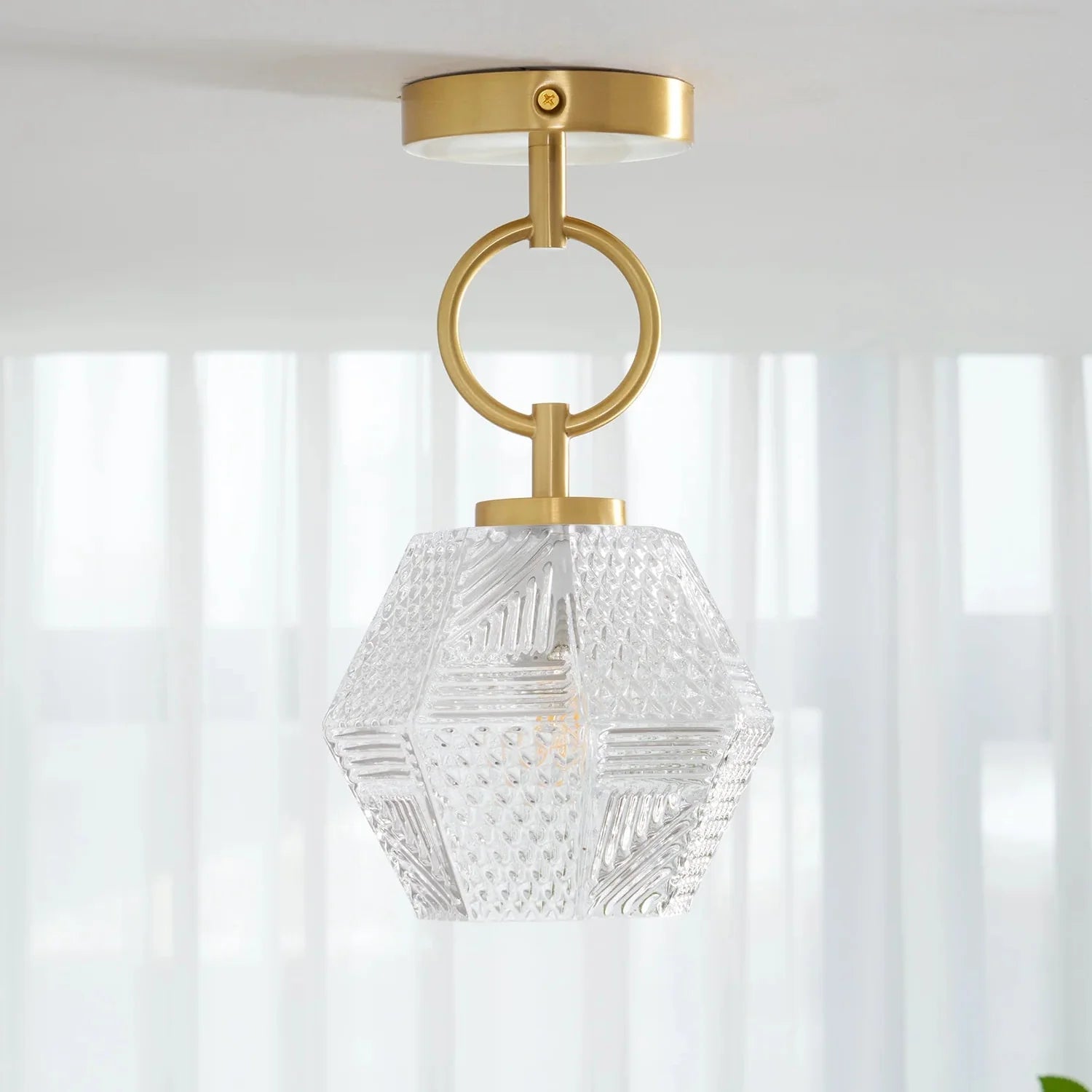 Art Deco Brass Glass Ceiling Light Fixture | Olvino
