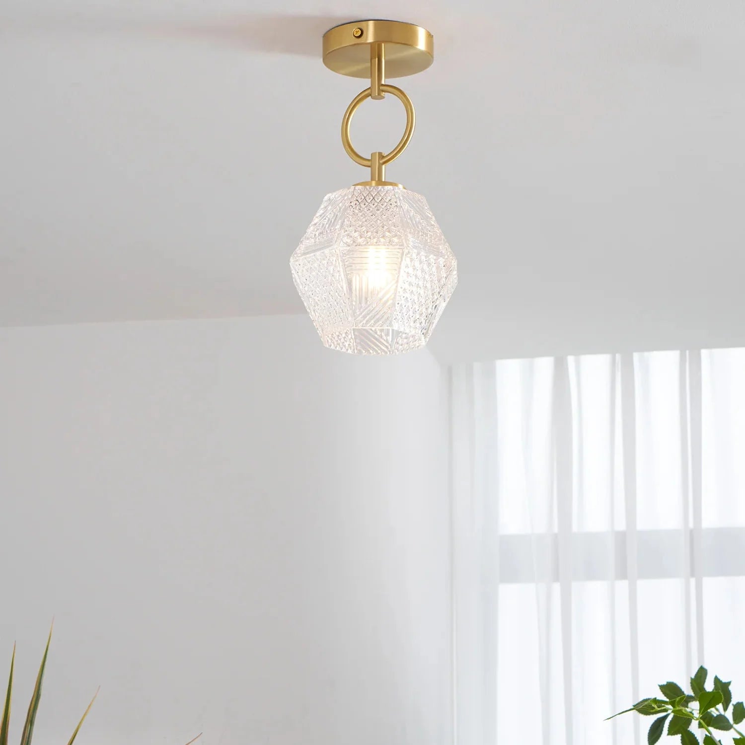 Art Deco Brass Glass Ceiling Light Fixture | Olvino