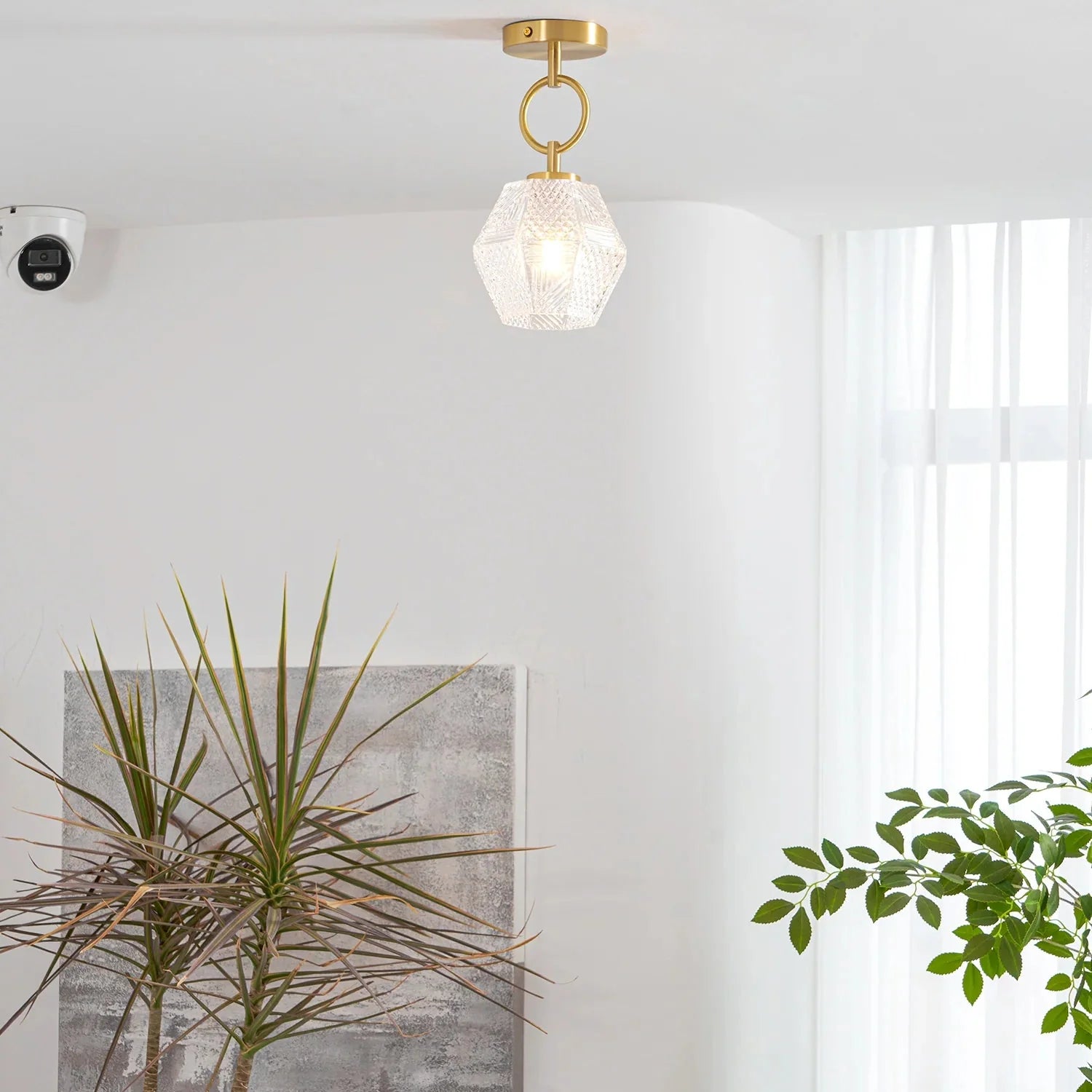 Art Deco Brass Glass Ceiling Light Fixture | Olvino