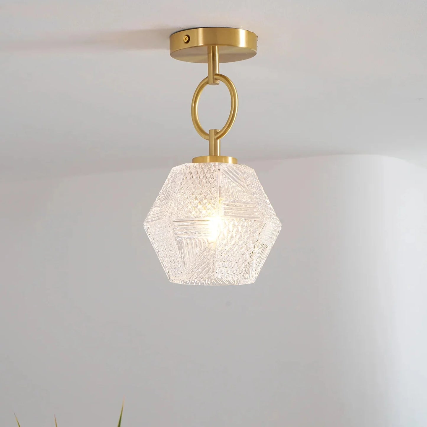 Art Deco Brass Glass Ceiling Light Fixture | Olvino