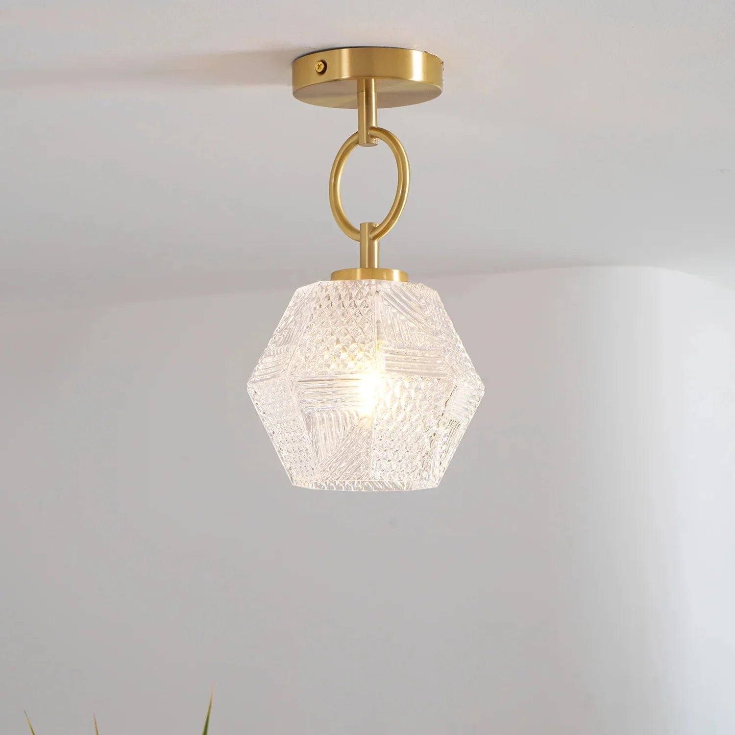 Art Deco Brass Glass Ceiling Light Fixture | Olvino