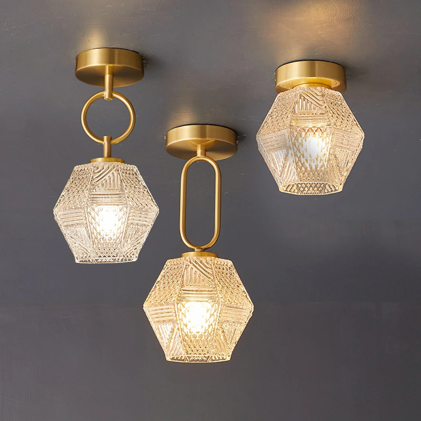 Art Deco Brass Glass Ceiling Light Fixture | Olvino