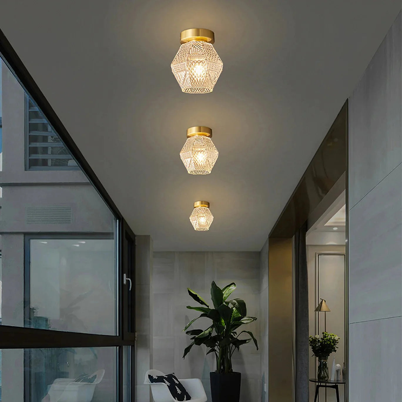 Art Deco Brass Glass Ceiling Light Fixture | Olvino