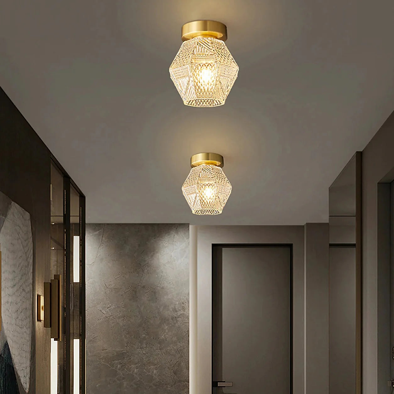 Art Deco Brass Glass Ceiling Light Fixture | Olvino