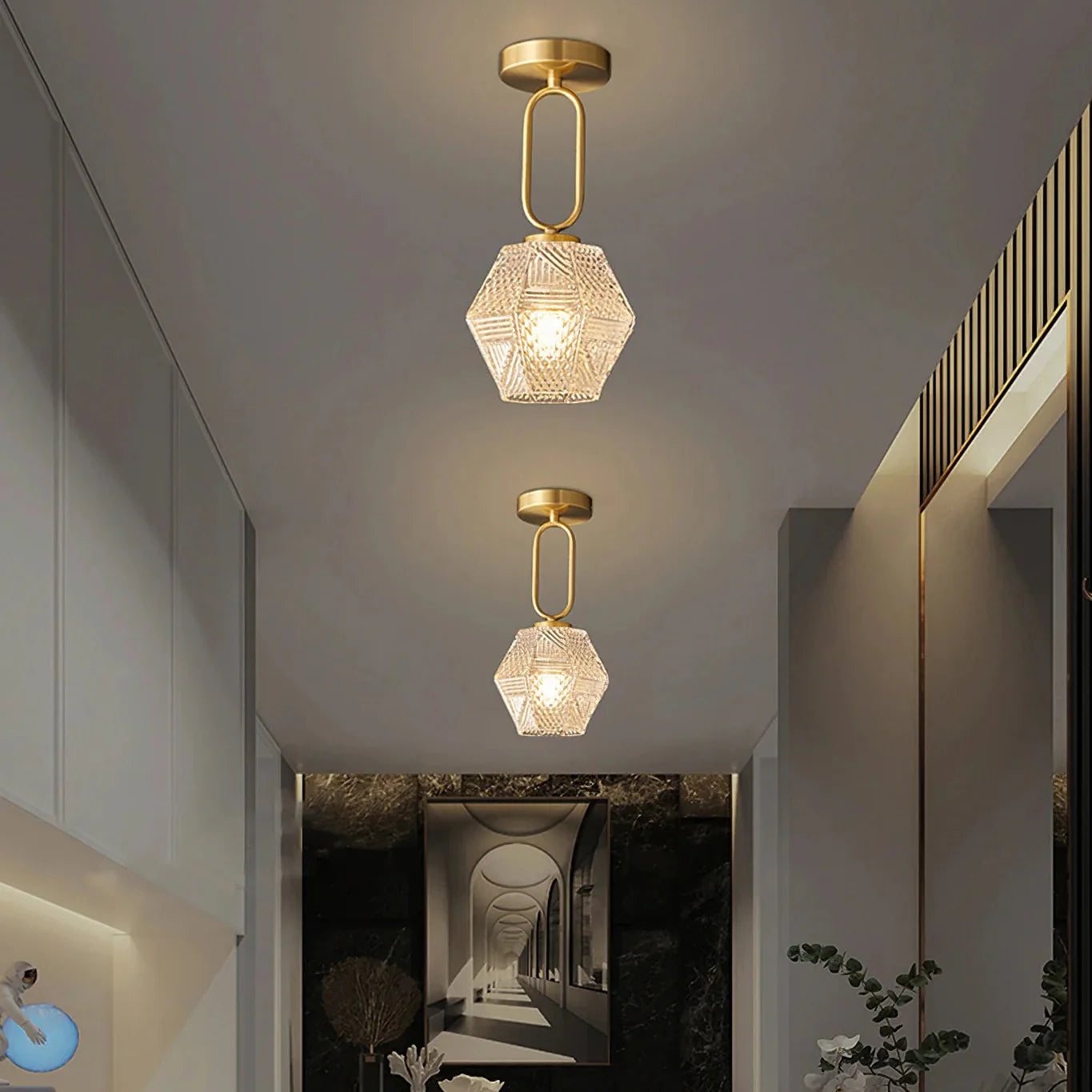 Art Deco Brass Glass Ceiling Light Fixture | Olvino