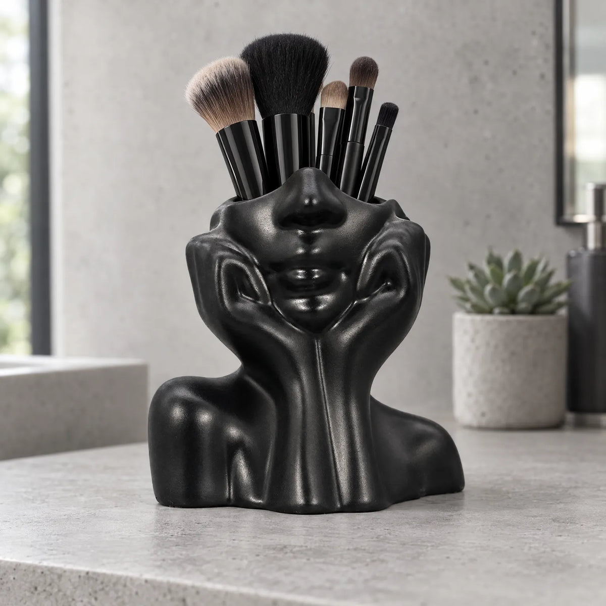 Artistic Human Face Makeup Brush Holder