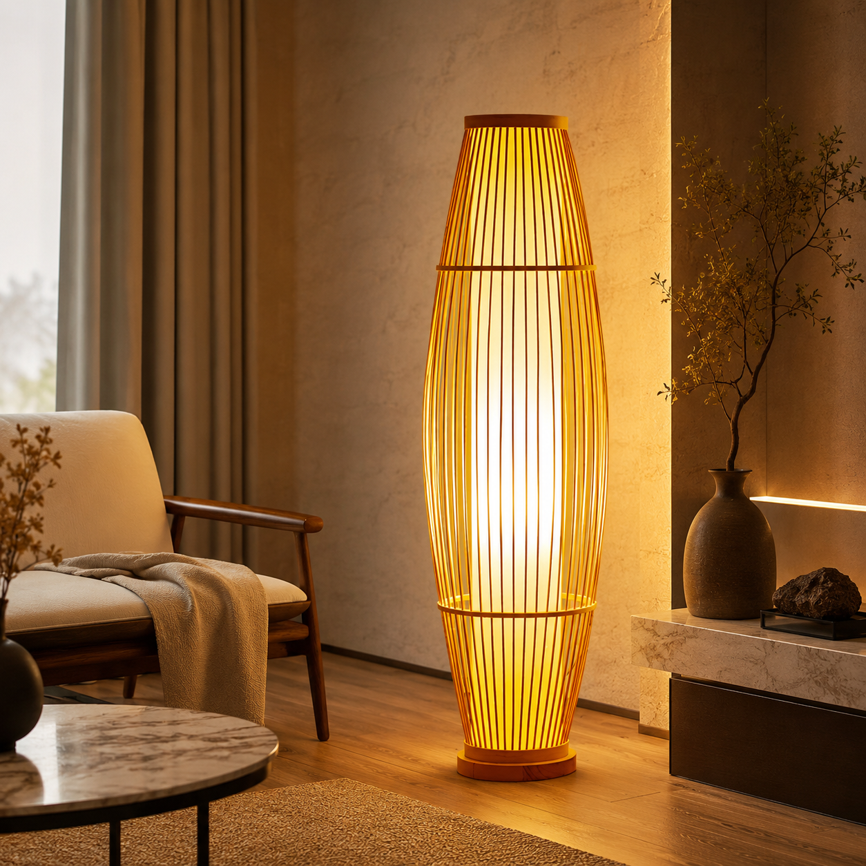 Bamboo Shade Floor Lamp for Soft Ambient Lighting | Norvelle