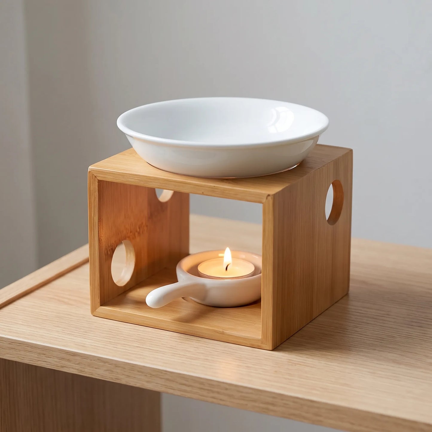 Bamboo Tealight Wax Melt Burner – Ceramic Oil Warmer