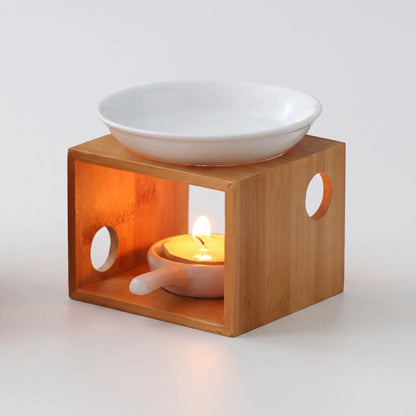 Bamboo Tealight Wax Melt Burner – Ceramic Oil Warmer