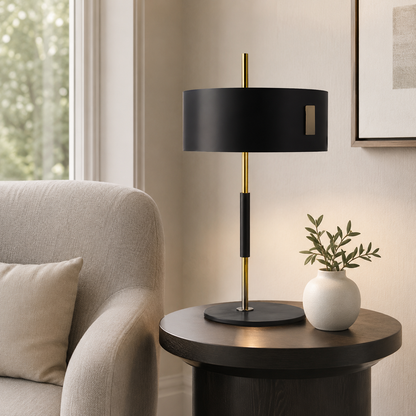 Black Shade Table Lamp Minimalist Metal Design | Vornexa