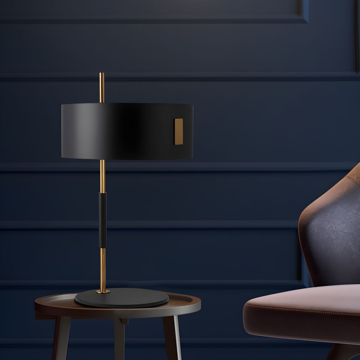Black Shade Table Lamp Minimalist Metal Design | Vornexa