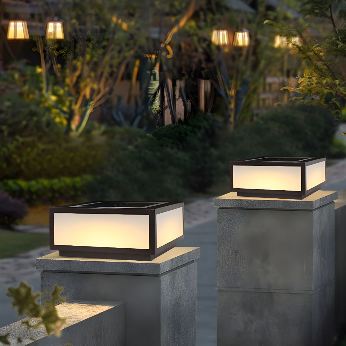 Black Solar LED Outdoor Pillar Light Acrylic Shade | Xarqen