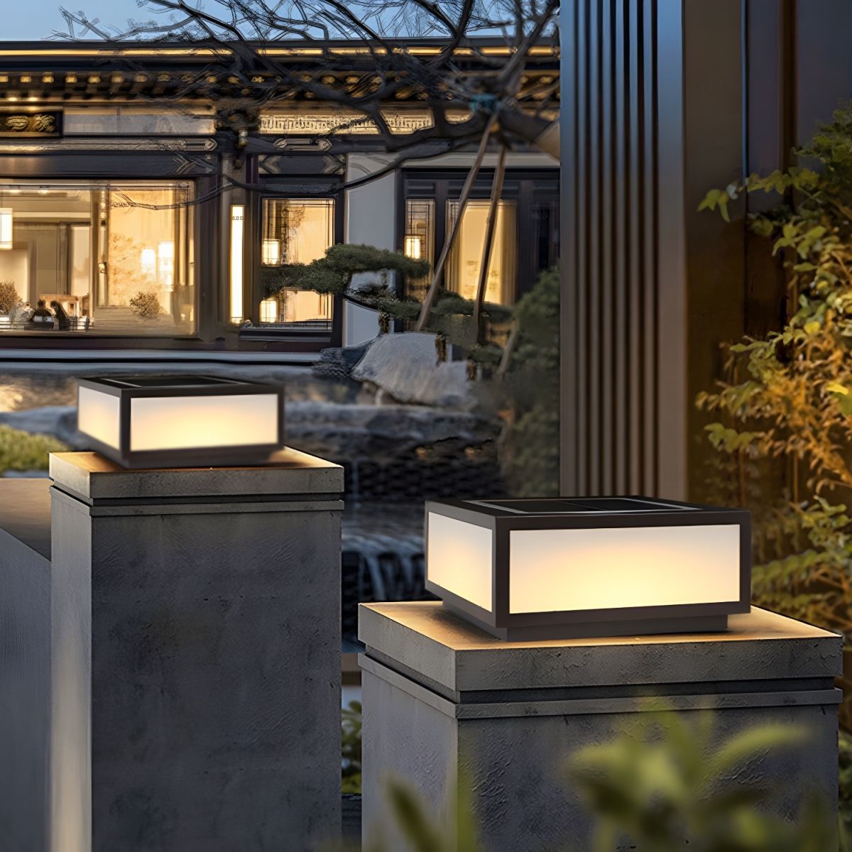 Black Solar LED Outdoor Pillar Light Acrylic Shade | Xarqen