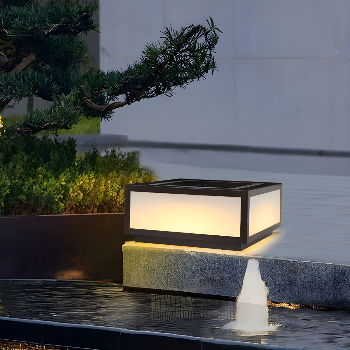 Black Solar LED Outdoor Pillar Light Acrylic Shade | Xarqen