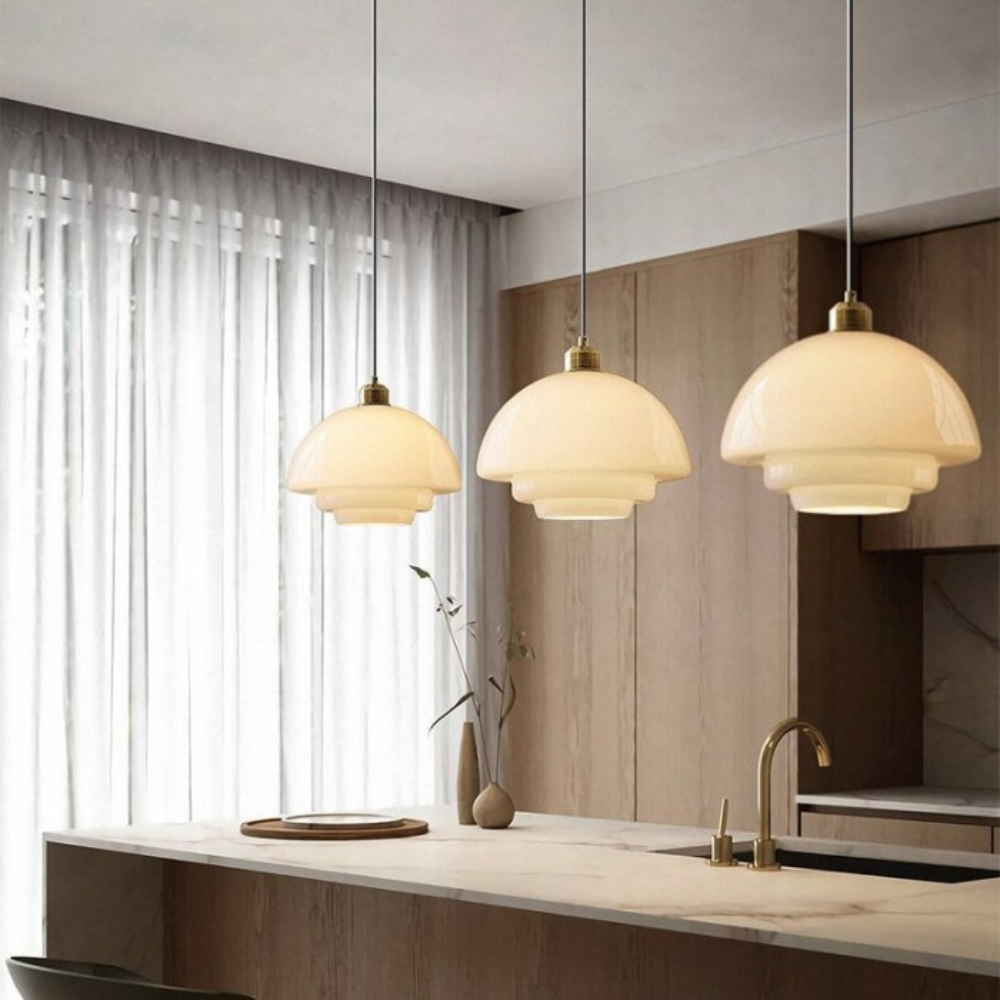 Brass Glass Pendant Light With Elegant Art Deco Form | Novaire