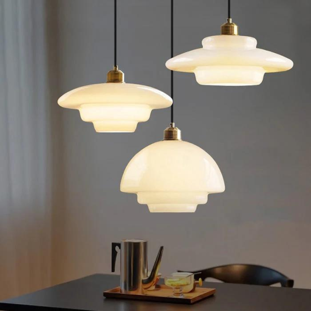 Brass Glass Pendant Light With Elegant Art Deco Form | Novaire